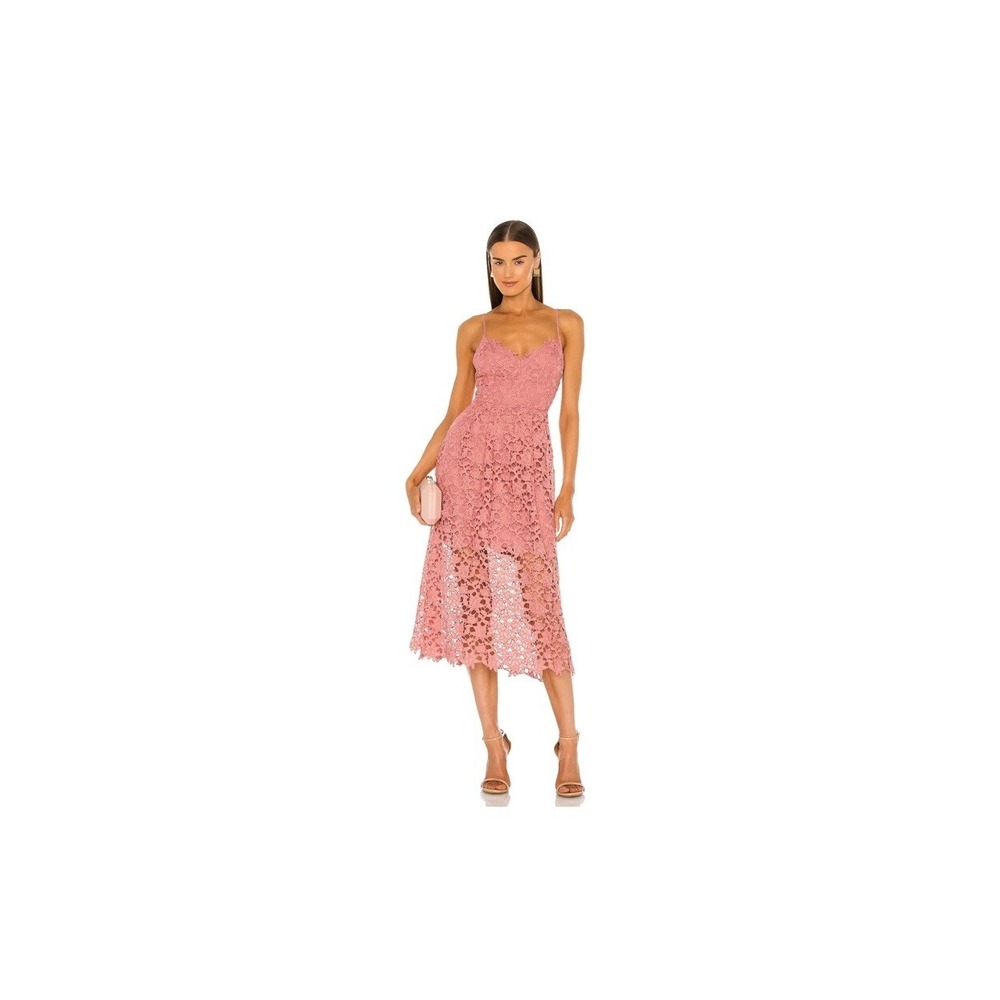 ASTR The Label Midi Dress L Peach Pink Lace A-Line Cocktail V-Neck Sleeveless
